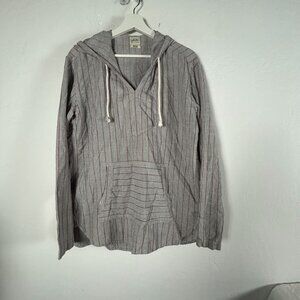 Lucky Brand Womens Hooded Striped Pullover Cotton Top Medium Kangaroo Pocket